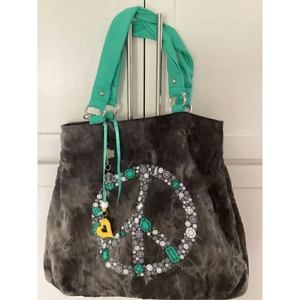 Arizona Peace Shoulder Bag Boho Tie Dyed Teal Brown BLING
